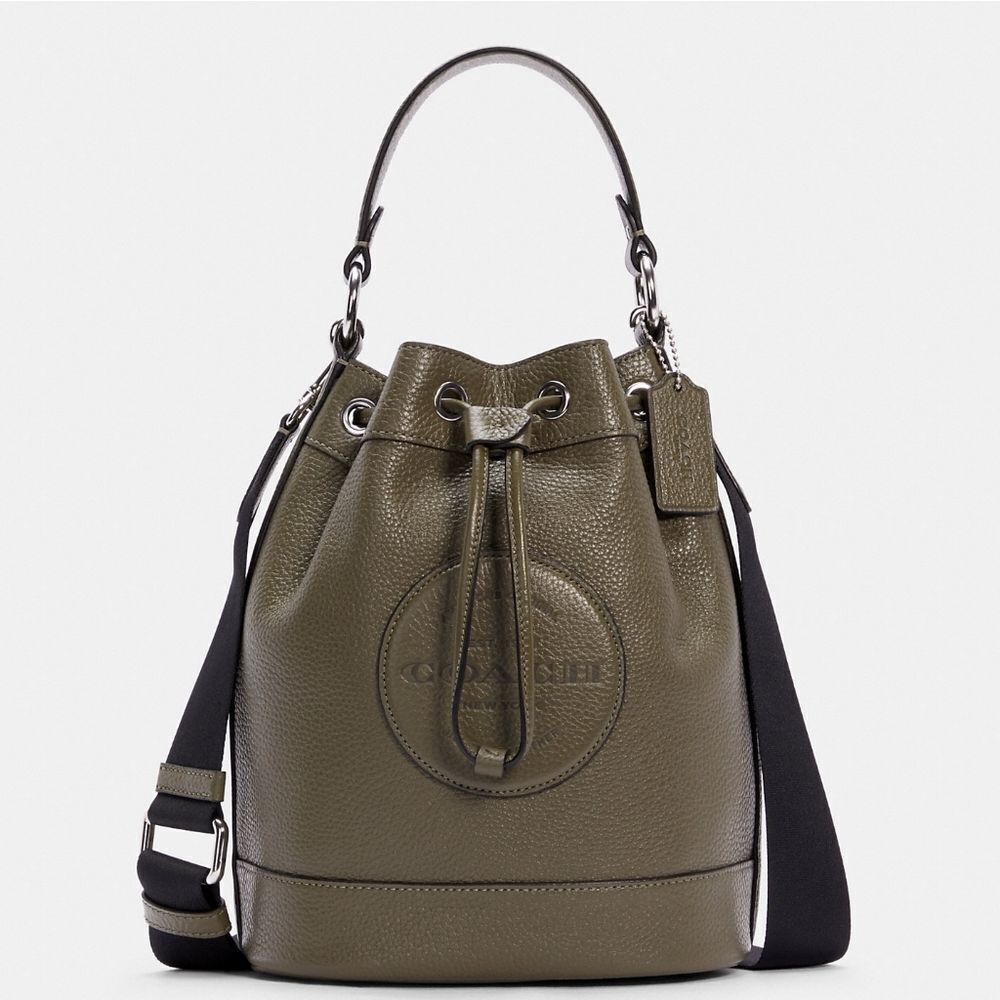 COACH Dempsey Crossbody Bucket Bag in Olive Green & Silver - Picture 3 of 14